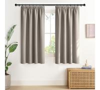 NICETOWN Rideaux et Draperies Intérieurs Occultant Thermique Court Petit Panneaux Galon Fronceur Decoration Chambre Maison Cuisine, L140xH160cm, Beige Gris, 2 Pièces