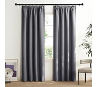 NICETOWN Rideaux Occultant Thermiques, Décoration de Fenêtre Draperies Galon Fronceur Isolation Lumineux Anti UV Tissu Doux pour Maison Chambre, L140 x H200cm, Gris Foncé, Lot de 2