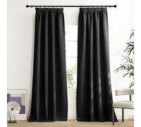 NICETOWN Rideaux Occultants Thermique Anti Froid Galon Fronceur de Fenêtre Tissu Opaque Lumineux Bloquer Isolation du Chaud pour Chambre Salon, L 140 x H 240 cm, Noir, Lot de 2