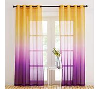 NICETOWN Rideaux Salon Voilages - Voile en Lin Effet Naturel Décoration pour Chambre Lumineux Filtrer Ambiance Elégant Demi-Transparent, L140xH245cm, Jaune/Violet, 2 PCs