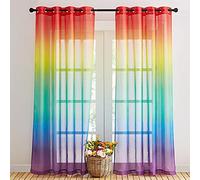 NICETOWN Rideaux Voilages à Oeillets - Voile en Lin Effet Naturel Lumineux Filtrer Multi-Couleur Dégradé Elégant Décorative pour Salon Chambre, L140xH245cm, Arc-en-Ciel, 2 PCs