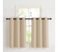 NICETOWN Rideauxs Fenetre Thermique Occultant Court, Petit Draperies à Oeillets Lumineux Bloquer Decoration pour Cuisine Chambre, Largeur 107 x Hauteur 90 cm, Beige Foncé, 2 Pièces