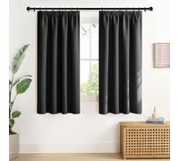 NICETOWN Rideauxs Fenetre Thermique Occultant Court, Petit Draperies Galon Fronceur Lumineux Bloquer Decoration pour Cuisine Chambre, Largeur 140 x Hauteur 137 cm, Noir, 2 Pièces