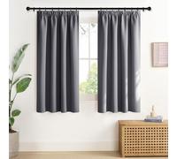 NICETOWN Rideauxs Occultant Court Thermique Petit Panneaux Draperies Galon Fronceur Lumineux Bloquer Decoration pour Cuisine Chambre, Largeur 140 x Hauteur 137 cm, Gris Foncé, 2 Pcs