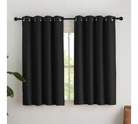 NICETOWN Rideauxs Thermique Occultant Court, Petit Draperies à Oeillets Lumineux Bloquer Decoration pour Cuisine Chambre, Largeur 140 x Hauteur 145 cm, Noir, 2 Pièces