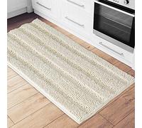 NICETOWN Tapis de bain super épais doux et confortable en chenille à rayures - Lavable en machine - Séchage rapide - Absorbant l'eau - Pour chambre à coucher principale - Ivoire - 60 x 24 cm