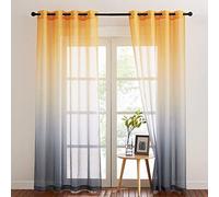 NICETOWN Voilages à Oeillets de Fenêtre - Rideau Dégradé en Voile Lin Panneaux Salon Belle Rendu pour Décoration Maison Chambre, L 140 cm sur H 260 cm, Jaune/Gris, 2 Pièces
