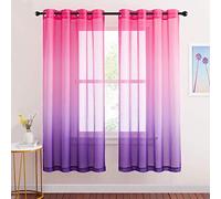 NICETOWN Voilages Rideaux Décoration - Rideau Couleurs Changée en Voile Dégradé Lin Panneaux Salon Belle Rendu pour Chambre, L 140 x H 175 cm, Fuchsia/Violet, 2 Pièces