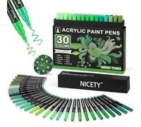 NICETY 30Pcs Feutre Acrylique Peinture stylo marqueur peinture acrylique Verre pour Bois, Toile, Verre, Céramique - Acrylic Paint Marker Acrylstifte für à base d'eau à 0,7 mm Extra Pointe Fine(Vert)
