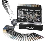 NICETY 30Pcs Feutre Acrylique Peinture stylo marqueur peinture acrylique Verre pour Bois, Toile, Verre, Céramique - Acrylic Paint Marker à base d'eau à 0,7 mm Extra Pointe Fine(Gris)