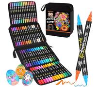 NICETY 60 Pcs Feutre Acrylique Peinture stylo - Acrylic Paint Marker pour Bois, Toile, Verre, Céramique - Marqueur Peinture Acrylique à base d'eau à 0.5~5 mm Double Pointe Fine & Pinceau