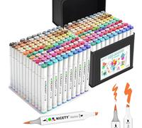 NICETY Lot de 120 marqueurs à alcool à double pointe pinceau et burin - Lot de marqueurs artistiques à base d'alcool pour croquis, dessin, coloriage, peinture, illustration - Marqueurs pour artistes