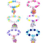 Niceup Lot de 6 bracelets licorne pour filles de 4 à 6 ans - Bijoux cadeau avec pendentif licorne en forme de glace, cupcake arc-en-ciel - Pour fête d'anniversaire, jeu de déguisement