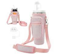 NICEWAT Sac de Transport pour Stanley Cup 40oz, Sac pour bouteille d'eau avec Strass, Poche pour Téléphone Portable et Bandoulière Réglable, Pochette pour Bouteille d'eau pour Yoga et Voyage (Rose)
