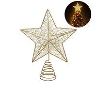 NICEXMAS Noël Arbre de Noël LED Arbre Topper décoration,Star Treetop lumière décoration de Noël Pentagramme(Or)