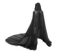 NICEYEA Cape transparente pleine longueur avec capuche surdimensionnée en tulle pour mariage, Halloween, fantôme, cosplay, cape (noir)