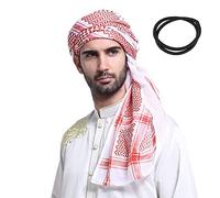 NICEYEA Écharpe musulmane arabe - Corde arabe - Keffiyeh Kafiya - Pour les voyages en Arabie Saoudite Dubaï UAE, 57 cm, sans gland + écharpe rouge, taille unique