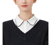 NiceYnn Amovible Faux Col de Chemise à Revers en Mousseline de Soie Dentelle Transparent Cristal Demi-Chemise Fleurs avec Boutons pour Robe Pull Flounce Hollowed Stand Collar E:Blanc