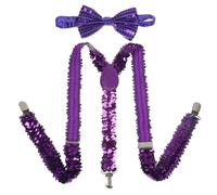 NiceYnn Bretelles avec Nœud Papillon Suspensions Larges Réglable Élastique Extra Fort 3 Clips en Forme Y Paillette Violet