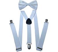 NiceYnn Bretelles avec Nœud Papillon Suspensions Larges Réglable Élastique Extra Fort 3 Clips en Forme Y Blanc