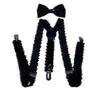 NiceYnn Bretelles avec Nœud Papillon Suspensions Larges Réglable Élastique Extra Fort 3 Clips en Forme Y Paillette Noir