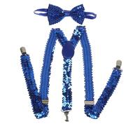 NiceYnn Bretelles avec Nœud Papillon Suspensions Larges Réglable Élastique Extra Fort 3 Clips en Forme Y Paillette Bleu