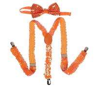 NiceYnn Bretelles avec Nœud Papillon Suspensions Larges Réglable Élastique Extra Fort 3 Clips en Forme Y Paillette Orange