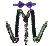 NiceYnn Bretelles avec Nœud Papillon Suspensions Larges Réglable Élastique Extra Fort 3 Clips en Forme Y Paillette Multicolore