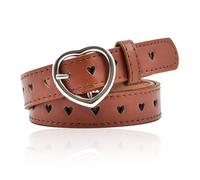 NiceYnn Ceinture Enfant en Cuir PU Ceintures Boucle Réglable 93cm de Long pour Garçons et Filles avec Trous Cœur Marron