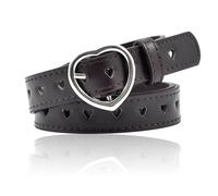 NiceYnn Ceinture Enfant en Cuir PU Ceintures Boucle Réglable 93cm de Long pour Garçons et Filles avec Trous Cœur Café