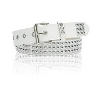 NiceYnn Ceinture Punk Cloutée pour Homme Femme Cuir Imité 3.3cm Large Ceinture à œillet Gothique 115cm S:Blanc