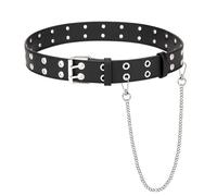 NiceYnn Ceinture Réglable en Cuir PU Ceintures Fille Garçon Double Aiguille Trous Punk Style pour Noël Fête Scolaire Déguisement Noir avec Chaîne 89x3.3cm