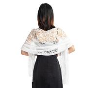 NiceYnn Châle Mariage Femme Echarpe Anniversaire en Dentelle Foulard Cheveux pour Robe de Soirée Floral Blanc