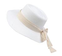NiceYnn Chapeau de Soleil Panama en Paille Chapeau à Large Bord Respirant Ruban Amovible Blanc