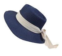 NiceYnn Chapeau de Soleil Panama en Paille Chapeau à Large Bord Respirant Ruban Amovible Bleu Marine