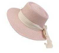 NiceYnn Chapeau de Soleil Panama en Paille Chapeau à Large Bord Respirant Ruban Amovible Rose Clair