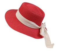 NiceYnn Chapeau de Soleil Panama en Paille Chapeau à Large Bord Respirant Ruban Amovible Rouge