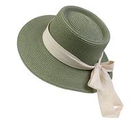 NiceYnn Chapeau de Soleil Panama en Paille Chapeau à Large Bord Respirant Ruban Amovible Vert