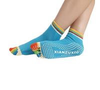 NiceYnn Chaussette de Yoga Antidérapant Femme en Coton Chaussettes à 5 Doigts pour Sport Pilates Fitness Danse Respirant Coloré Bleu