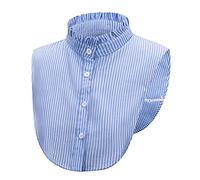 NiceYnn Demi-Chemise Amovible Dentelle Multicouche Faux Col Détachable Fleurs Rayures pour Femmes et Filles Blouse Décor pour Pull Chemisier Elégant Flounce Stand Collar Bleu Rayure #I