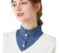 NiceYnn Demi-Chemise Amovible Dentelle Multicouche Faux Col Détachable Fleurs Rayures pour Femmes et Filles Blouse Décor pour Pull Chemisier Elégant Flounce Stand Collar Denim #J