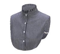 NiceYnn Demi-chemise Amovible Dentelle Multicouche Faux Col Détachable Fleurs Rayures pour Femmes et Filles Blouse Décor pour Pull Chemisier Elégant Flounce Stand Collar Noir Rayure #H