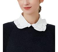 NiceYnn Détachable Demi-Chemise Plissée, Faux Col à Revers Dentelle pour Robe Pull Costume en Mousseline de Soie Fleurs Flounce Hollowed Fake Collar C:Blanc