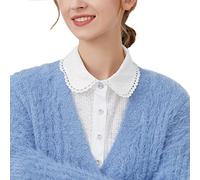 NiceYnn Détachable Demi-Chemise Plissée, Faux Col à Revers Dentelle pour Robe Pull Costume en Mousseline de Soie Fleurs Flounce Hollowed Fake Collar E:Blanc