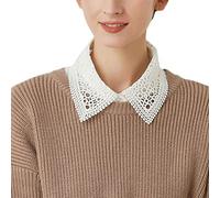 NiceYnn Détachable Demi-Chemise Plissée, Faux Col à Revers Dentelle pour Robe Pull Costume en Mousseline de Soie Fleurs Flounce Hollowed Fake Collar J:Blanc