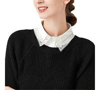 NiceYnn Détachable Demi-Chemise Plissée, Faux Col à Revers Dentelle pour Robe Pull Costume en Mousseline de Soie Fleurs Flounce Hollowed Fake Collar G:Blanc
