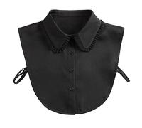 NiceYnn Détachable Demi-Chemise Plissée, Faux Col à Revers Dentelle pour Robe Pull Costume en Mousseline de Soie Fleurs Flounce Hollowed Fake Collar B:Noir