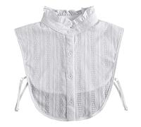 NiceYnn Faux Col Détachable Femme Demi Chemise Amovible Dentelle Fleurs Col de Chemisier Couleur Uni pour Blouse Sweater Pull Mariage Soirée Stand Collar Blanc G#