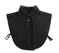 NiceYnn Faux Col Femme Détachable Chemises avec Boutons Demi-Chemisier Multicouche Collier Amovible Dentelle Transparent Fleurs Blouse pour Pull Robes Flounce Stand Collar Noir Organza #CC