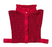 NiceYnn Faux Demi Chemise Plissée Femme Dentelle Satin Fleurs Collier Détachable Col de Chemisier Chemise pour Sweater Pull Robe Bureaux Hollowed Flounce Stand Collar Bordeau E#